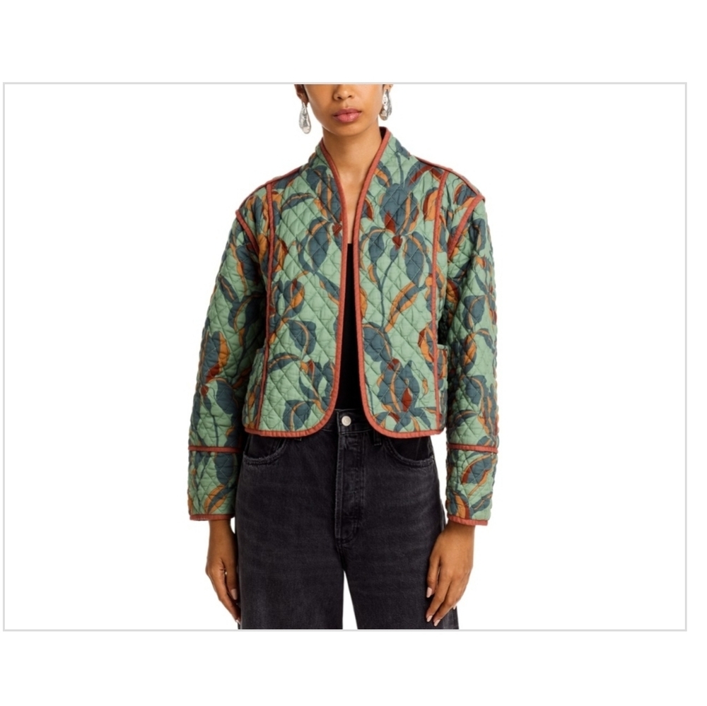 Steve Madden Adalynn quilted Chloette Orchid print collarless jacket size L new